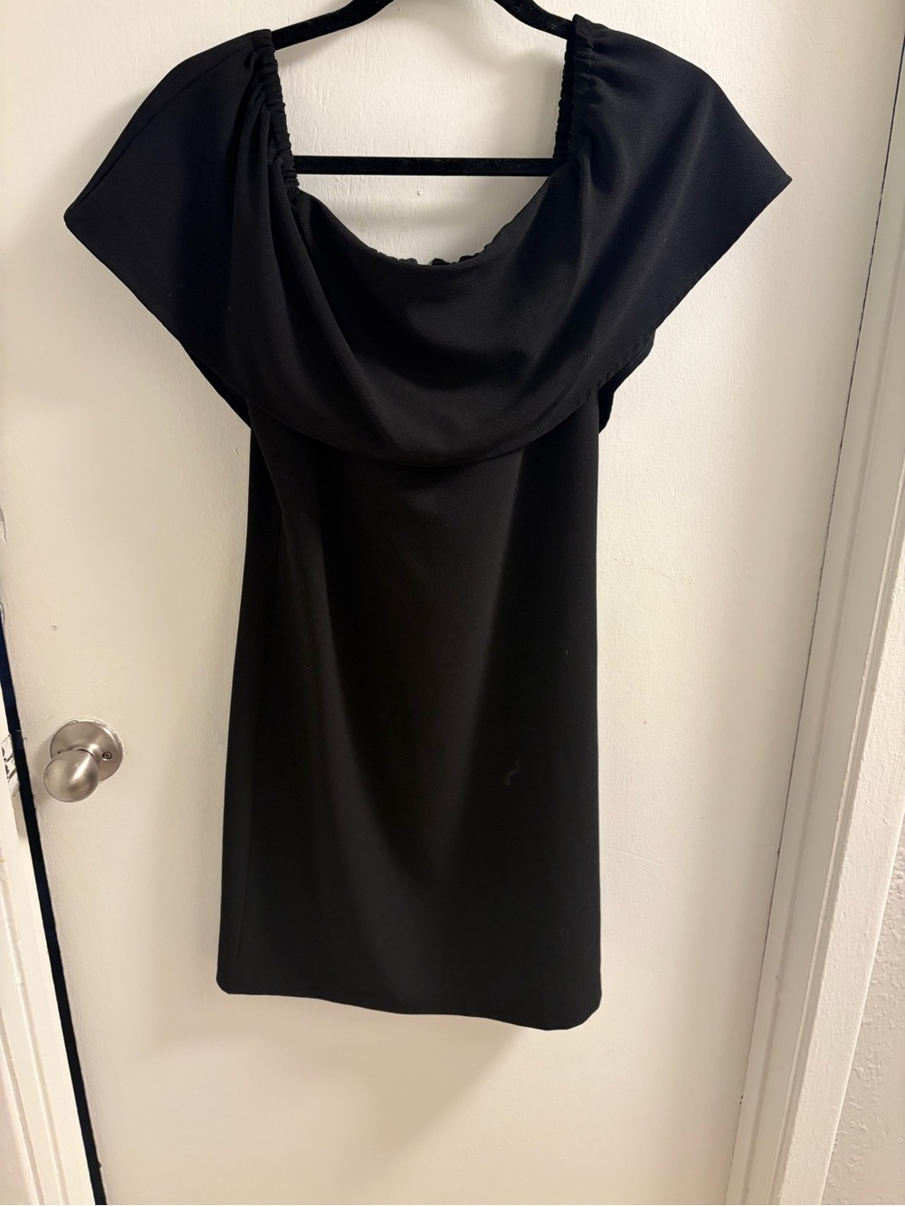 Charles Henry Black Off The Shoulder Draped Overlay Shift Mini Dress Small S
